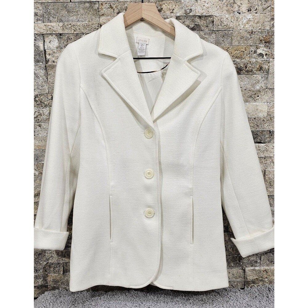 VTG Chico's Smooth Fleece Blazer 0/S White Cream Cozy Business Casual Minimalist